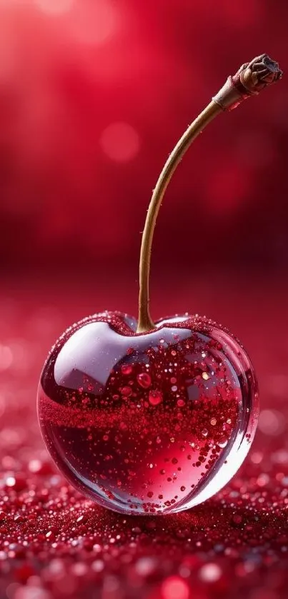 Glossy cherry on vibrant red background.