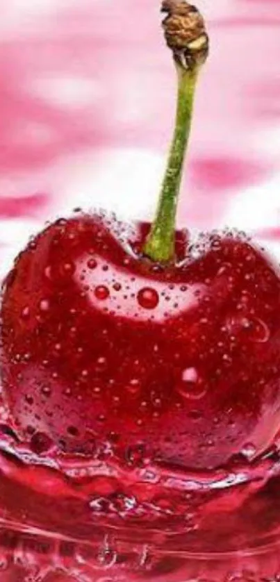 Vibrant cherry in water splash wallpaper for phone.