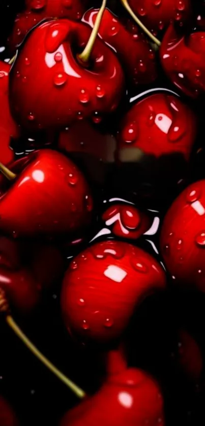 Vibrant image of red cherries with water droplets.