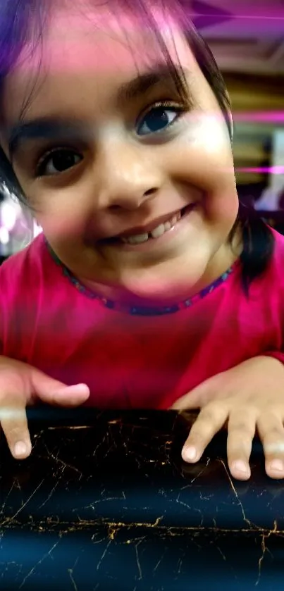 Vibrant child smiling with colorful background.