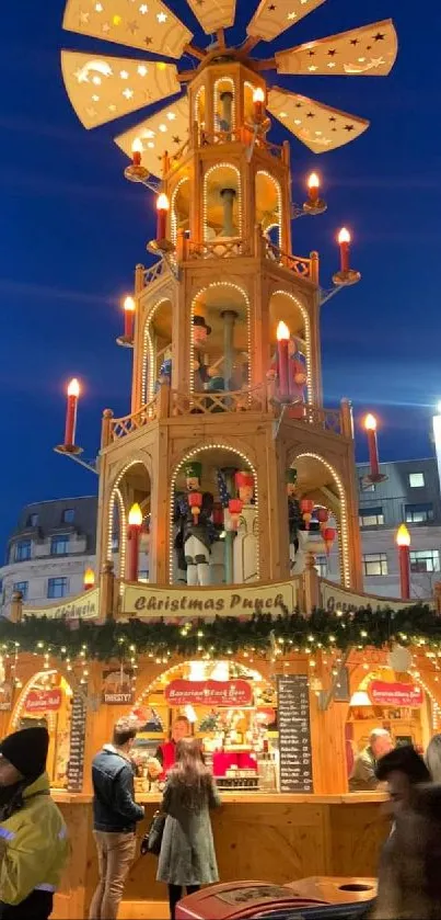 Vibrant Christmas market with festive lights and holiday atmosphere.