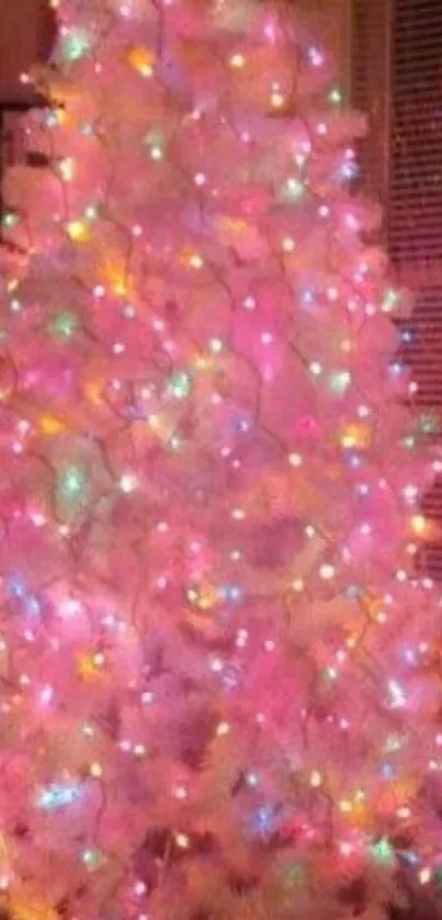 A colorful Christmas tree with vibrant lights.