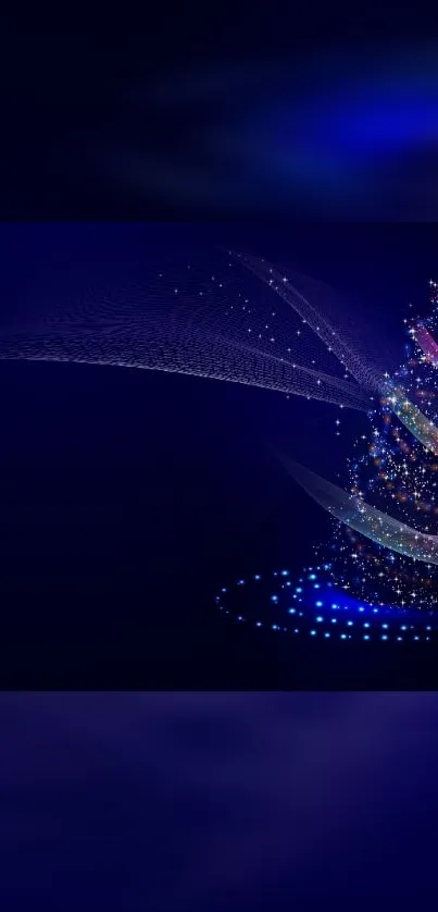 Digital artwork of a Christmas tree with vibrant lights on a dark blue background.