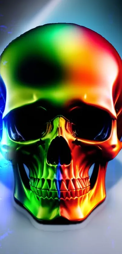 Vibrant rainbow chrome skull wallpaper image.