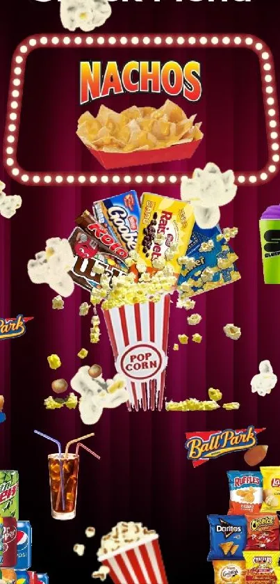 Cinema snack themed mobile wallpaper with popcorn and nachos.