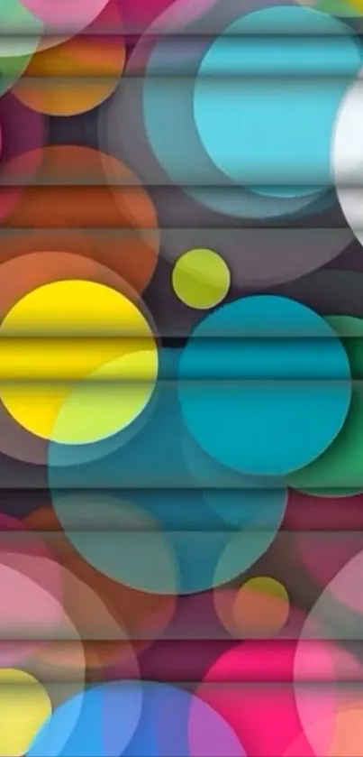 Vibrant abstract wallpaper with colorful circles on a dark backdrop.