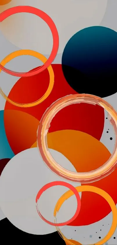 Vibrant abstract circles with red, orange, and blue hues.