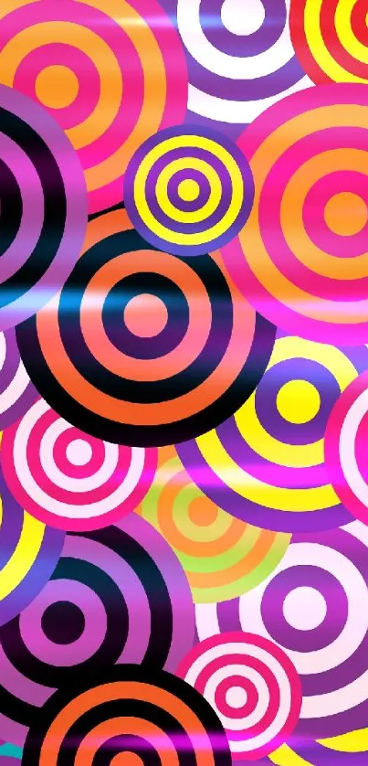 Vibrant circles pattern mobile wallpaper with colorful concentric designs.