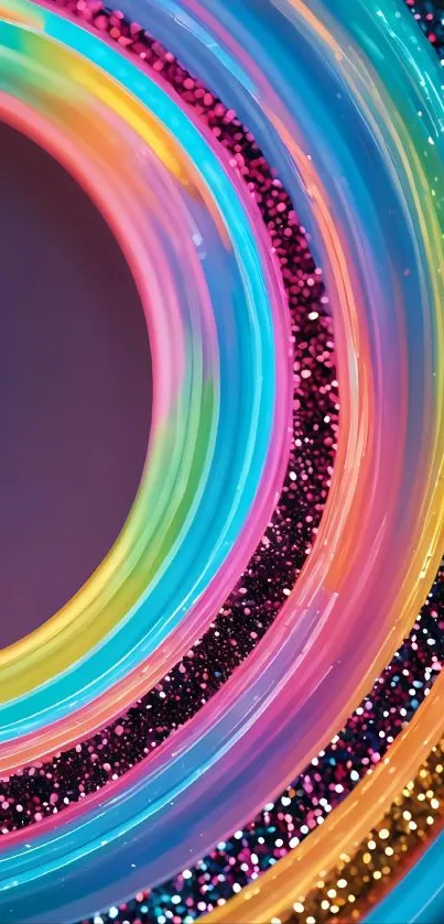 Circular design with multicolored glitter