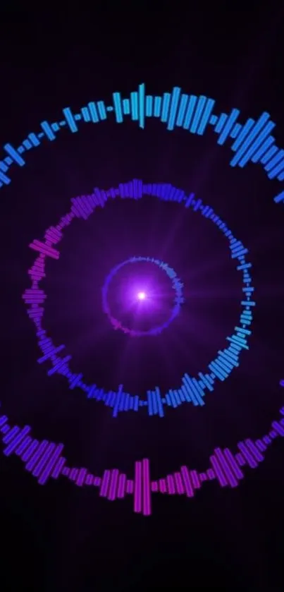 Circular neon waveform in blue and purple.