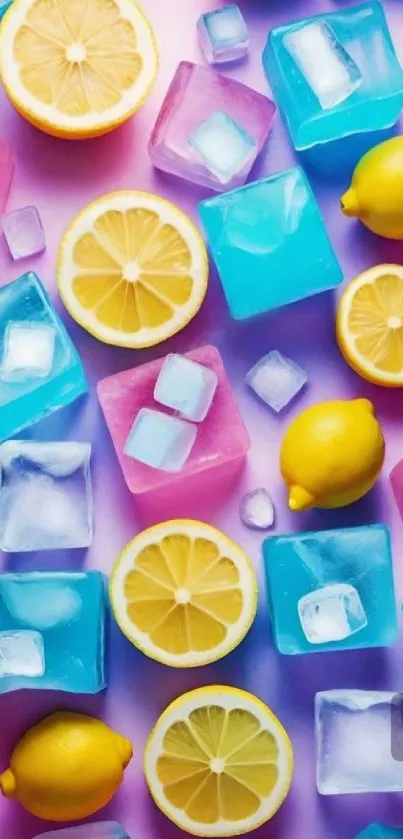 Colorful ice cubes and lemons mobile wallpaper.