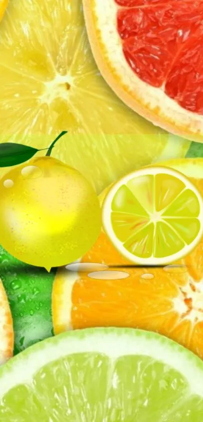 Vibrant citrus fruit slices wallpaper for mobile screen.