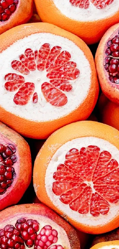 Juicy orange and pomegranate fruit wallpaper with vibrant colors.