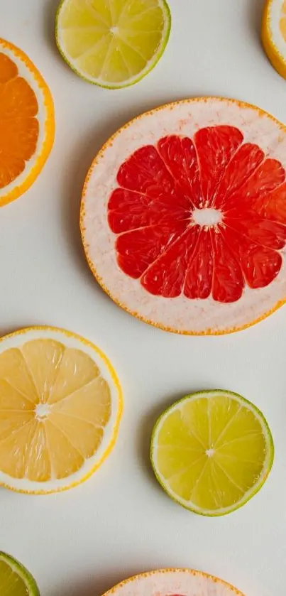 Vibrant citrus fruit slices on a white background.