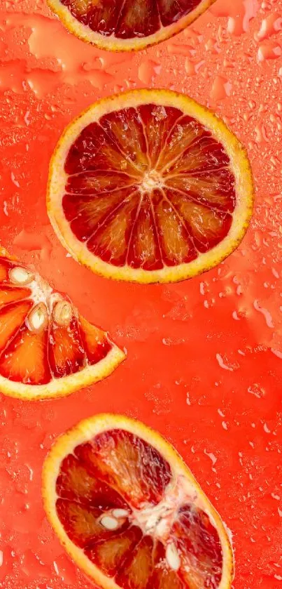 Vibrant blood orange slice with textured background wallpaper.