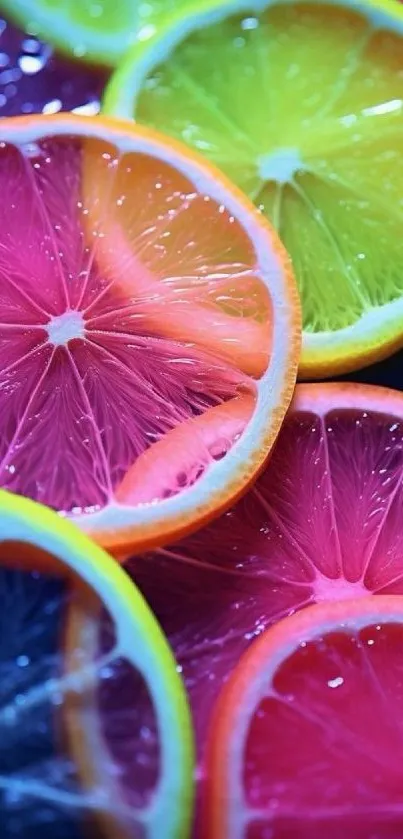 Vibrant citrus slices in bright pink, yellow, and green hues.