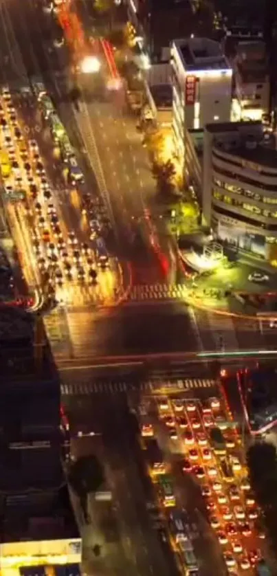 Vibrant city lights and traffic at night.