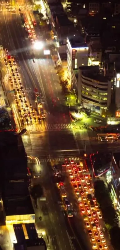 Dynamic city nightscape with vibrant lights and traffic.