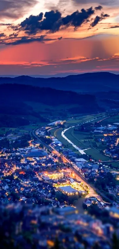 City skyline glowing at sunset with vibrant colors and dynamic lighting.