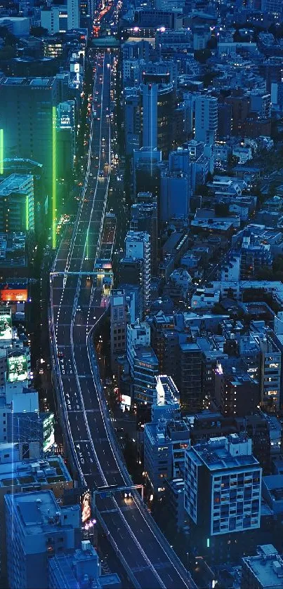 Night cityscape with neon lights and street view for mobile wallpaper.