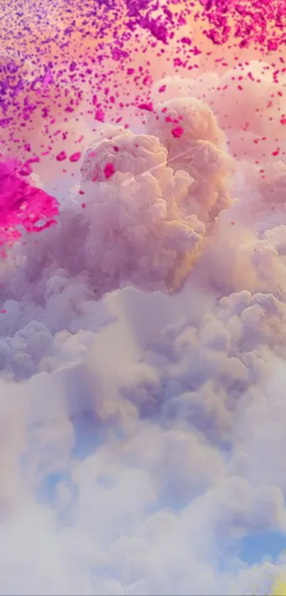 Vibrant cloud burst wallpaper with pink and purple hues for mobile.