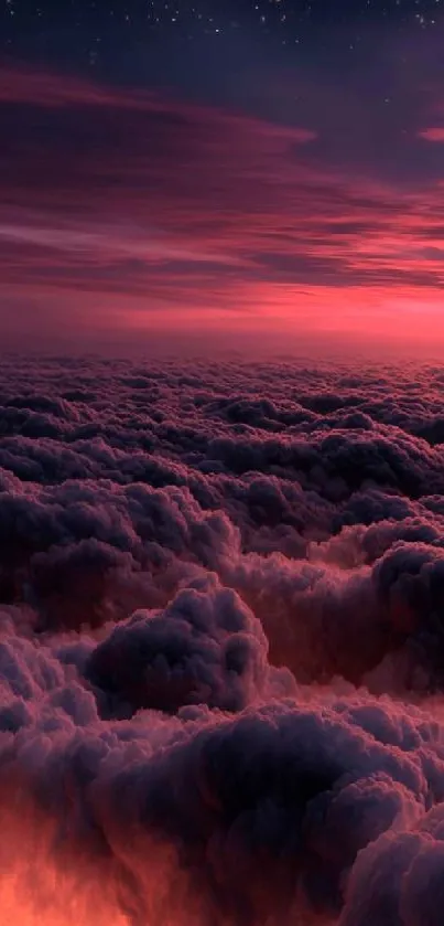 Vibrant purple and pink cloudscape at sunset.
