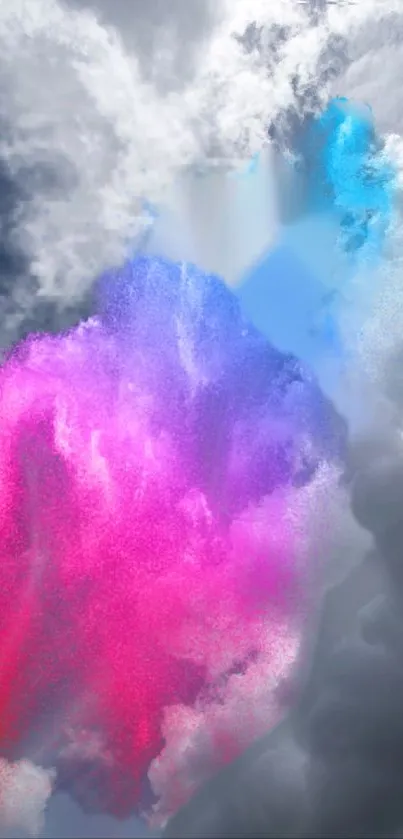 Vibrant cloudscape with splashes of pink and blue in a dynamic design.