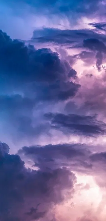 Dynamic wallpaper featuring vibrant clouds in purple and blue hues.