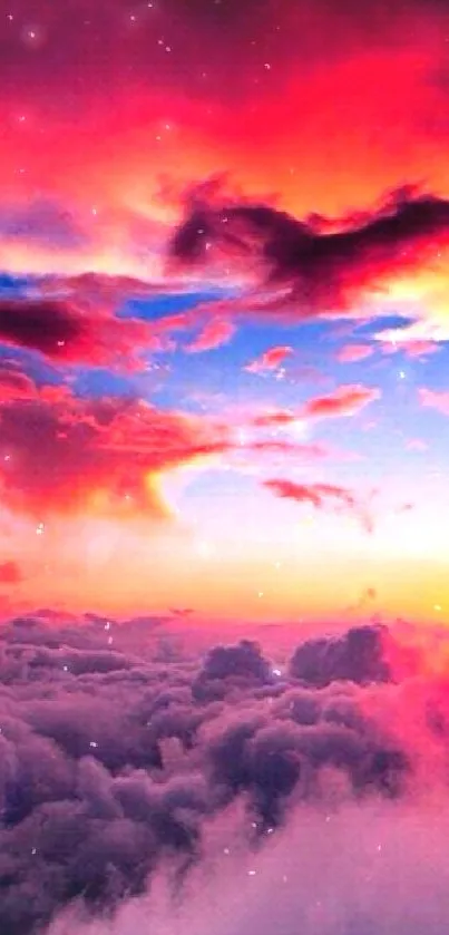 Vibrant cloudy sunset sky with pink hues.