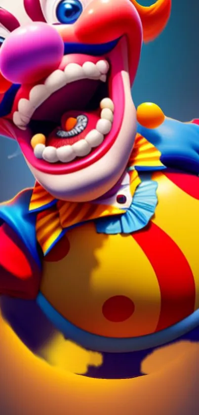 Colorful clown wallpaper with vibrant yellow, red, and blue hues.
