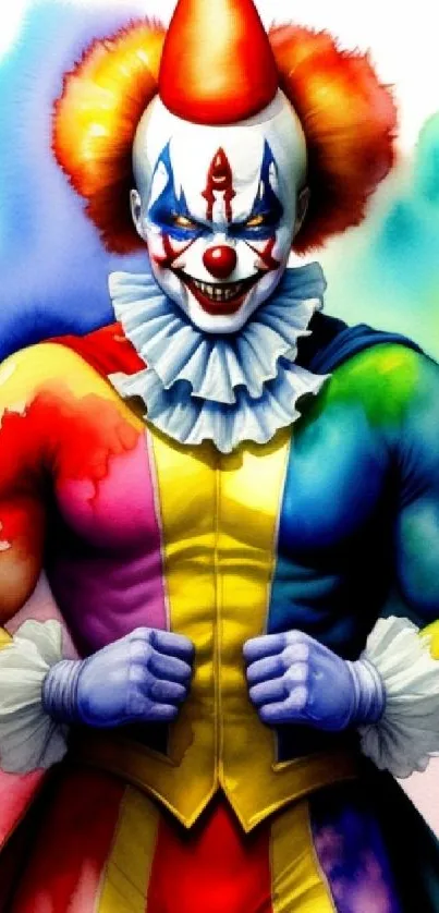 Colorful clown artistic mobile wallpaper with vibrant design.