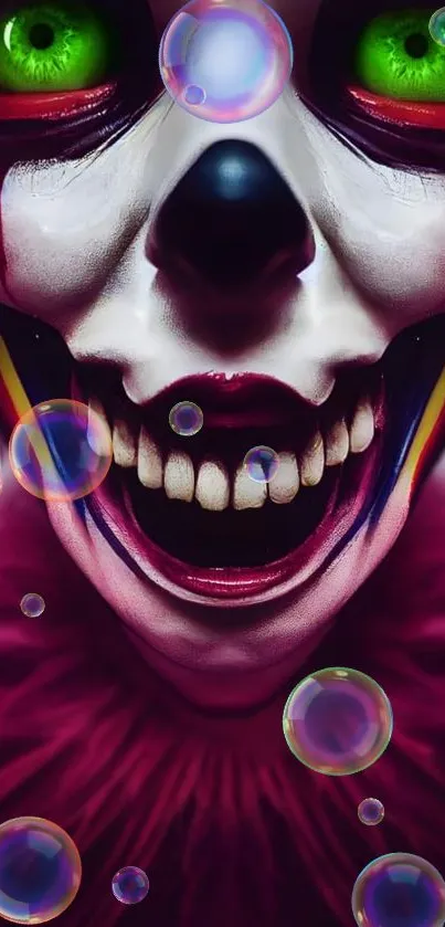 Vibrant clown face with colorful bubbles wallpaper.