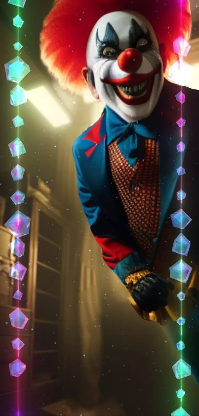 Colorful clown with neon cubes mobile wallpaper.