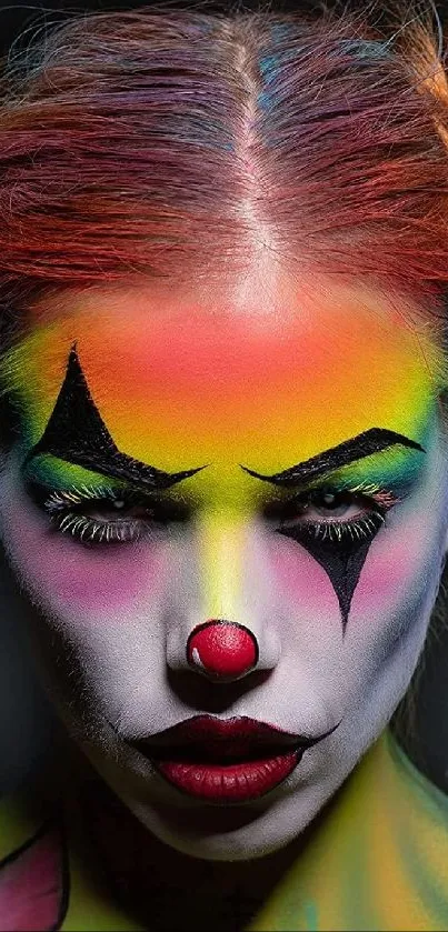 A colorful clown makeup art wallpaper for mobile.