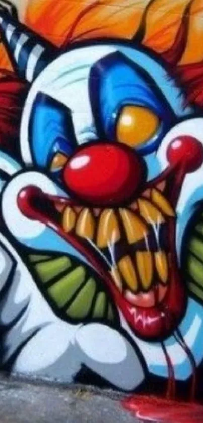 Vibrant and colorful clown graffiti street art on a wall, perfect for mobile screens.