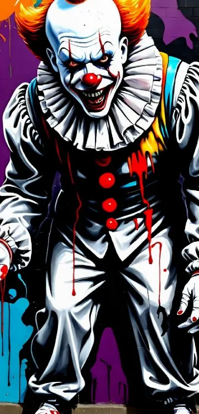 Vivid street art of a colorful clown with expressive features on a mobile wallpaper.