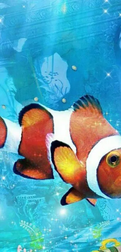 Colorful clownfish in vibrant underwater scene mobile wallpaper.