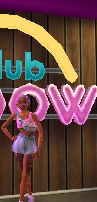 Colorful animated club scene with neon sign.