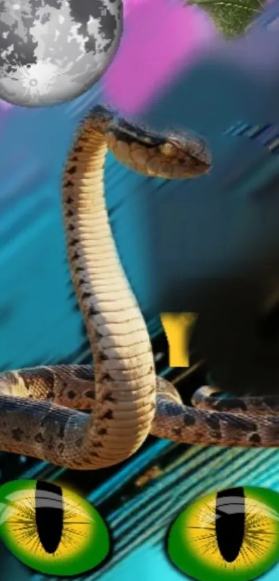 Vibrant fantasy wallpaper featuring a cobra with striking turquoise tones.