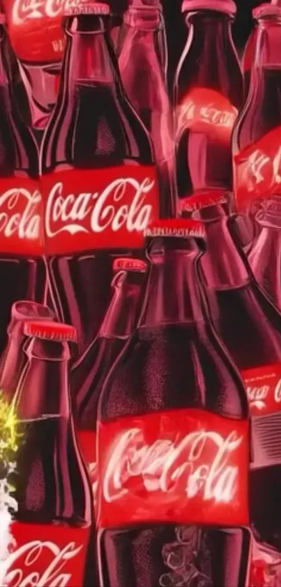 Creative wallpaper of Coca-Cola bottles showcasing vibrant art.