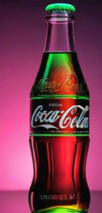 Vintage Coca-Cola bottle with colorful glow on mobile wallpaper.
