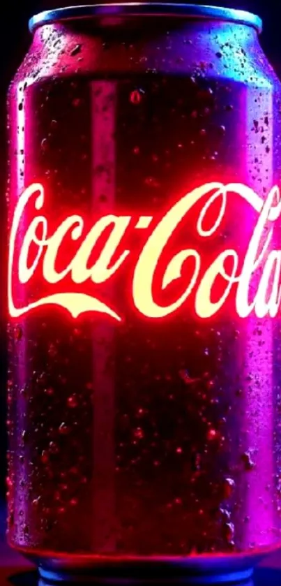 Neon lit Coca-Cola can with glowing effects.