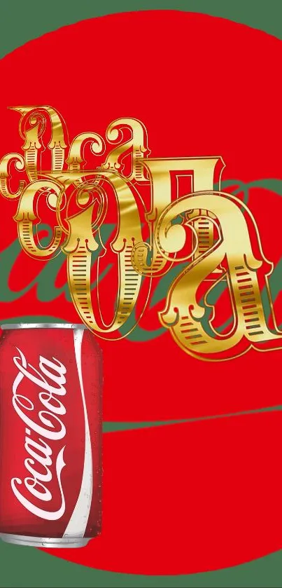 Coca-Cola wallpaper with red background and gold design.