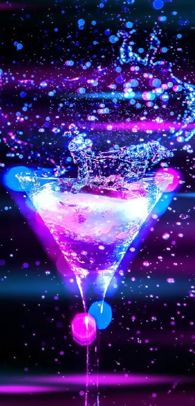 Neon cocktail splash wallpaper with vibrant colors.