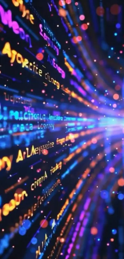 Dynamic wallpaper with flowing neon code and vibrant colors.