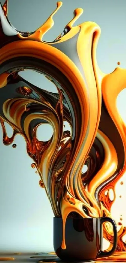 Creative coffee splash wallpaper with vibrant orange tones.