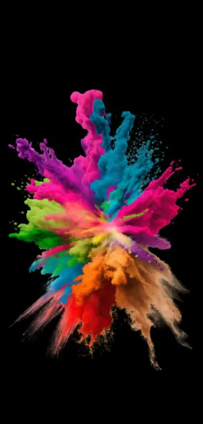 Vibrant explosion of colors on black background wallpaper.