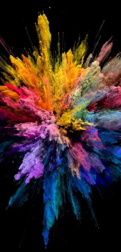 A stunning burst of vibrant colors against a black background, perfect for mobile wallpaper.