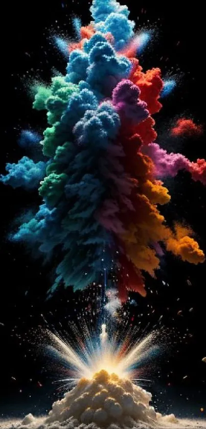 Vibrant, colorful explosion of clouds on a black background.