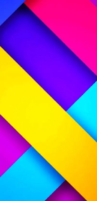 Colorful geometric pattern wallpaper with overlapping shapes in vibrant colors.